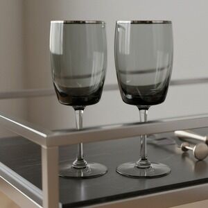 Gorham Midnight Mist Smoke Water Goblets, Set of 2, Replacement Crystal Glasses